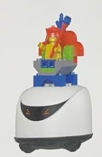 Educational robot with NFC character pieces placed on the top surface